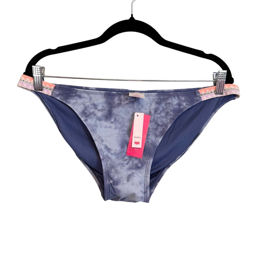 Xhilaration Bikini Bottom Juniors XL 12-14 Blue Tie Dye Crochet Trim Hipster NWT